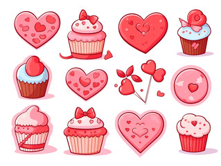 Cute happy valentine, mother's day set element. Cartoon love happy for sticker and invitation gift card illustration