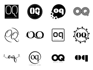 OQ logo company template. Letter o and q logotype. Set different classic serif lettering and modern bold text with design elements. Initial font typography.