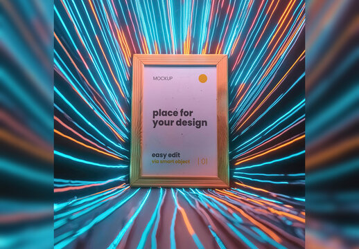 Poster Frame Mockup with bioluminescence Cables Generative Ai