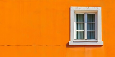 Empty Orange Painted Wall with White Window, llustration for cover, card, postcard, interior design, banner, poster, brochure or presentation - AI Generated