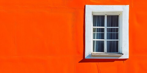 Empty Orange Painted Wall with White Window, llustration for cover, card, postcard, interior design, banner, poster, brochure or presentation - AI Generated