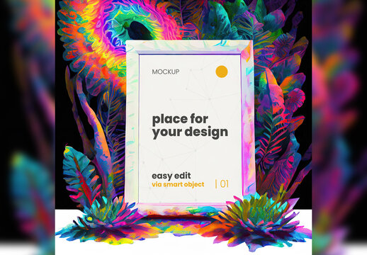 Poster Frame Mockup with bioluminescence Psicodelic Plants 02 Generative Ai