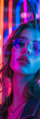 A girl retro style colorful neon lights