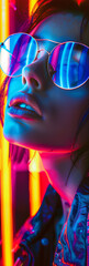 A girl retro style colorful neon lights