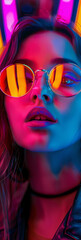A girl retro style colorful neon lights