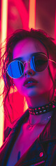 A girl retro style colorful neon lights