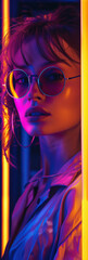 A girl retro style colorful neon lights
