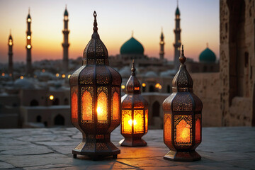 Ancient traditional decorative copper Arabian lamp