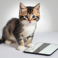 cute kitten with tablet