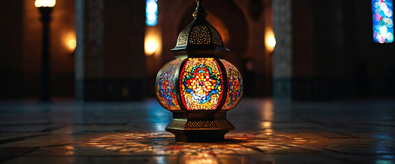 Arabic lamp in the large hall of the mosque.