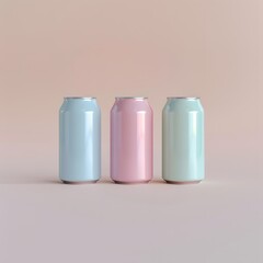 Set of soft drink cans, pastel colors, summer refreshment