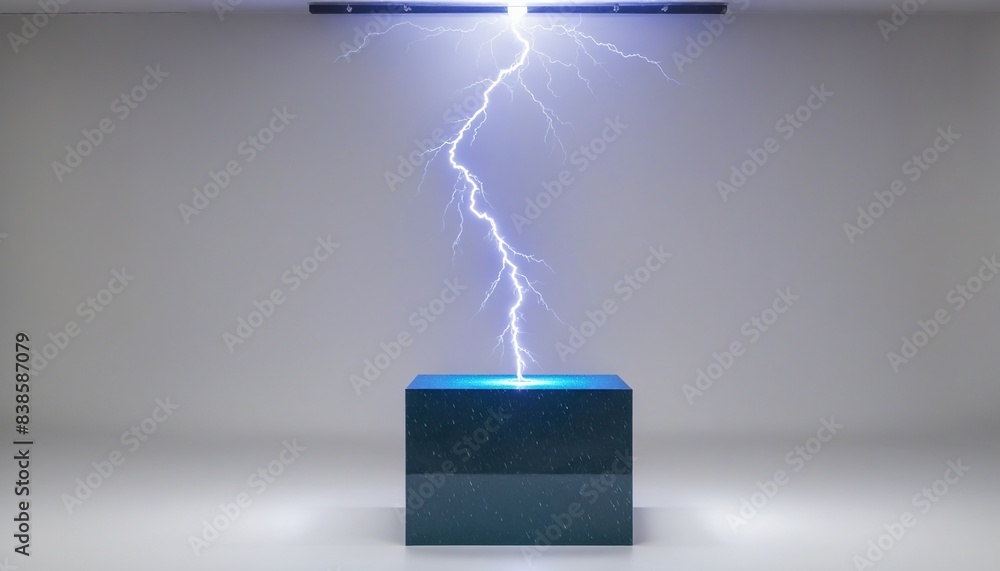 Poster lightning and rain pedestal on tech product presentation object