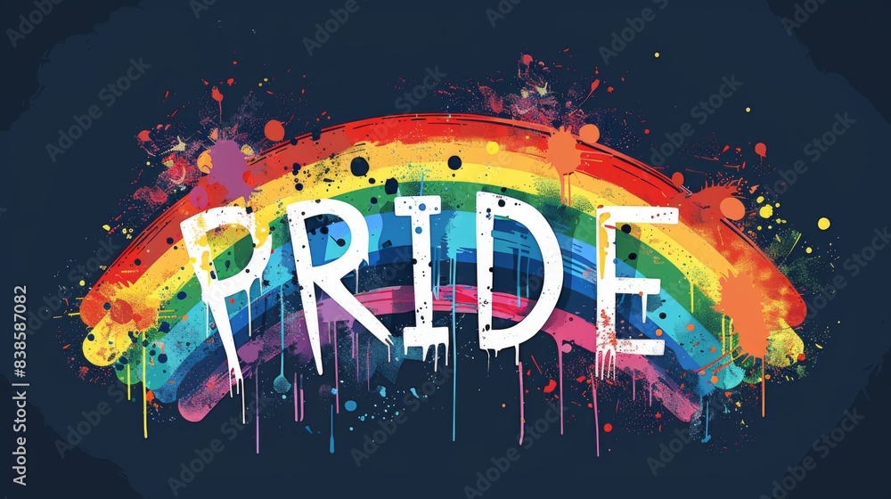 Poster rainbow with pride text and splatter effect colorful and expressive illustration symbolizing love in