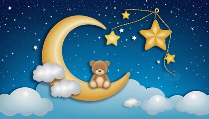 Fototapeta premium cute baby design, baby bear with moon and stars