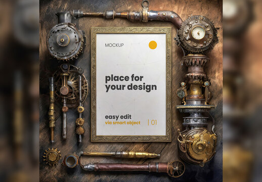 Poster Frame Mockup Steam Punk Style 12 Generative Ai