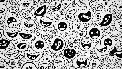 abstract smiling black and white face forms, illustration