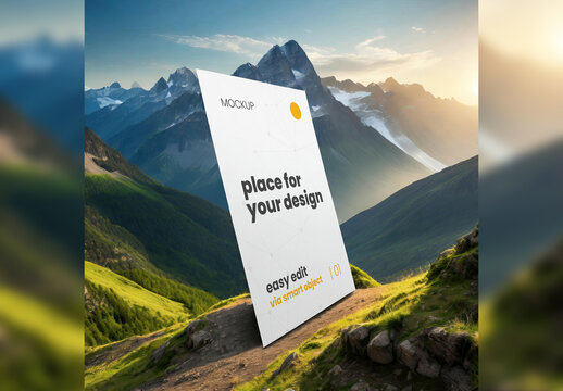 Poster Frame Mockup Stand with Nature Background 05 Generative Ai