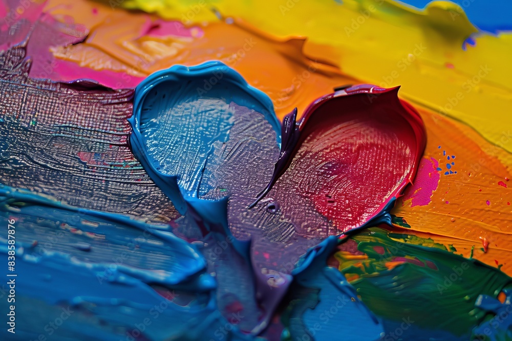 Poster close up of a rainbow colored heart on a textured canvas showcasing the intricate details and vibran