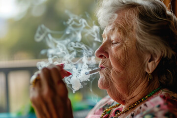 Obraz premium Elderly Woman Smoking Cannabis
