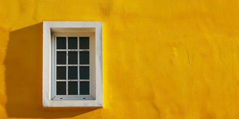 Empty Yellow Painted Wall with White Window, llustration for cover, card, postcard, interior design, banner, poster, brochure or presentation - AI Generated