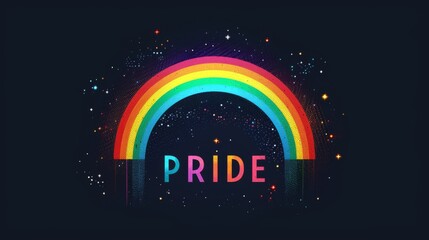 Bright rainbow with PRIDE text on a dark background symbolizing love inclusivity and diversity with a vibrant and bold design