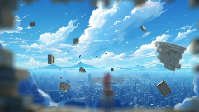 Femme au bord d'un b&acirc;timent d&eacute;truit abstrait