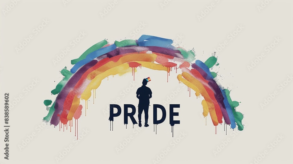 Poster rainbow with pride text and silhouette representing love inclusivity and diversity in a vibrant and 