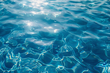 A transparent blue water surface texture shimmers with ripples, splashes, and bubbles, capturing the essence of summer