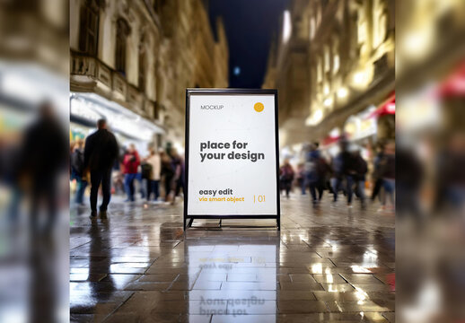 Poster Frame Mockup Sign Pedestrian Walk Road 03 Generative Ai
