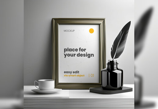 Poster Frame Mockup Pages ink feather Generative Ai