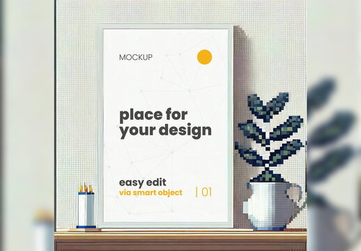 Poster Frame Mockup Pixel Art Style 04 Generative Ai