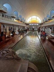 View of La Piscine Museum of Art and Industry, disused public swimming pool built in 1932 in art...