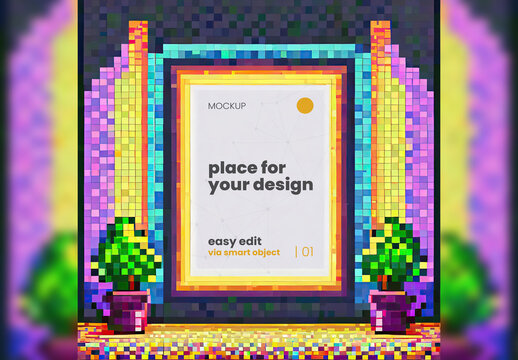 Poster Frame Mockup Pixel Art Style 07 Generative Ai