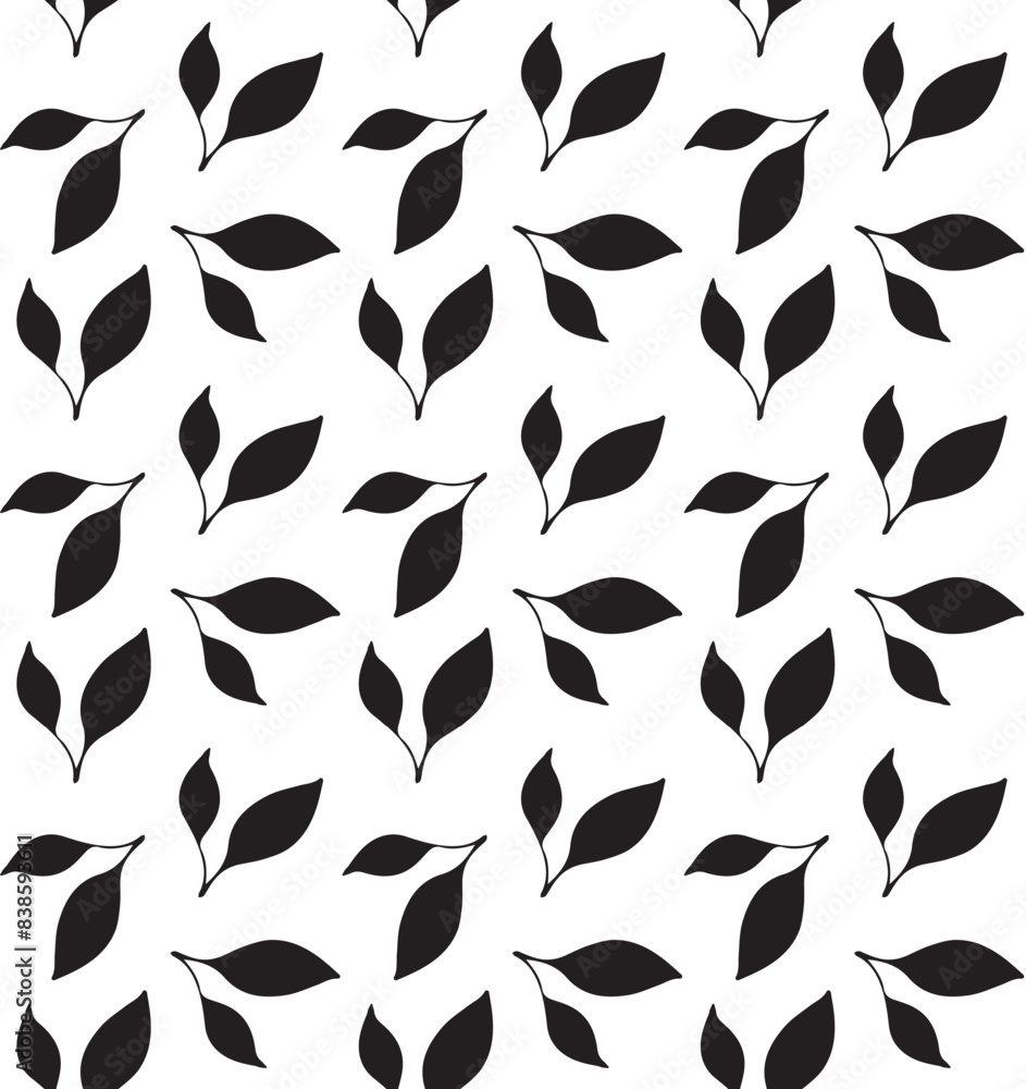 Canvas Prints Vector seamless pattern of hand drawn leaves silhouette isolated on white background