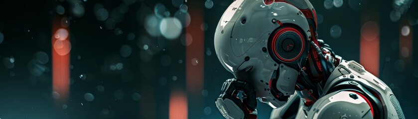 Fototapeta premium a humanoid robot while he is thinking on a dark background 