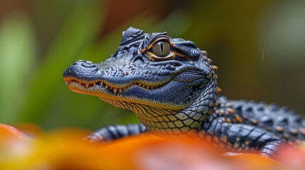 Fototapeta premium Baby crocodile on the shore of the lake