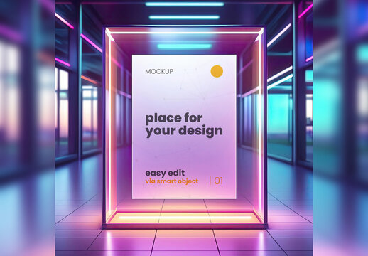 Poster Frame Mockup Inisde Glass Protective Box Effect 05 Generative Ai