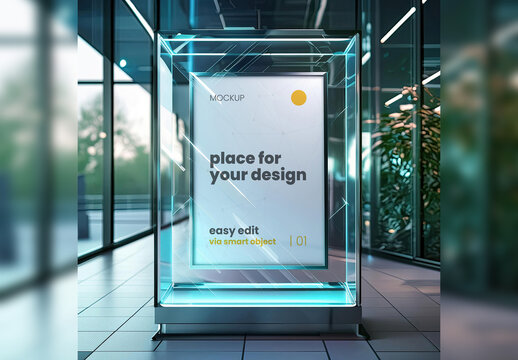 Poster Frame Mockup Inisde Glass Protective Box Effect Generative Ai