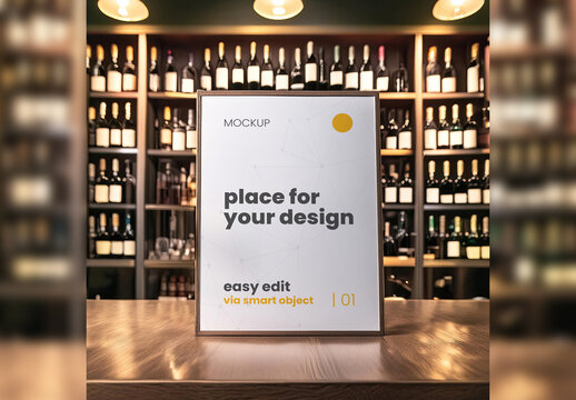 Poster Frame Mockup inside a Liqueur store Generative Ai