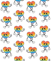 Obraz premium Vector seamless pattern of groovy lgbtq flag heart isolated on white background