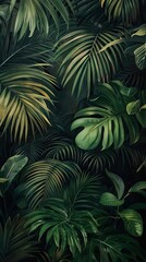 Beautiful nature background of vertical garden with tropical green leaf. Mural wallpaper. AI generated illustration