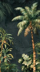 Beautiful nature background of vertical garden with tropical green leaf. Mural wallpaper. AI generated illustration
