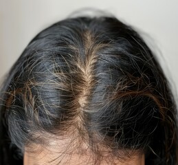 Naklejka premium Close up of woman's scalp with dandruff problem.