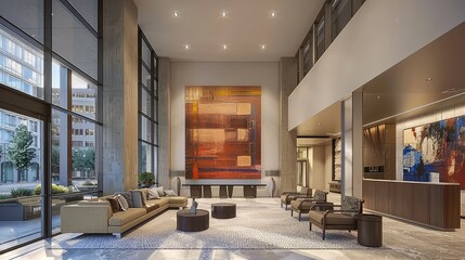 Fototapeta premium A hotel lobby which has a modern design