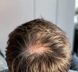 Top view of a man's scalp, balding