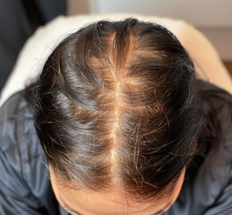 Obraz premium Top view of woman head with hair loss problem.