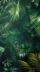 Beautiful nature background of vertical garden with tropical green leaf. Mural wallpaper. AI generated illustration