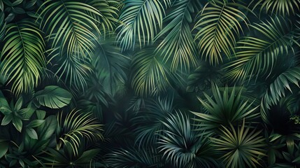 Beautiful nature background of vertical garden with tropical green leaf. Mural wallpaper. AI generated illustration