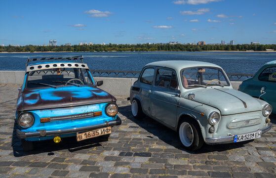 White passenger car coupe ZAZ 965 AE "Zaporozhets Yalta" and ZAZ-968M "Zaporozhets", Soviet compact car of small class