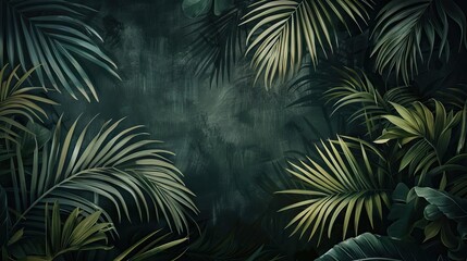 Beautiful nature background of vertical garden with tropical green leaf. Mural wallpaper. AI generated illustration